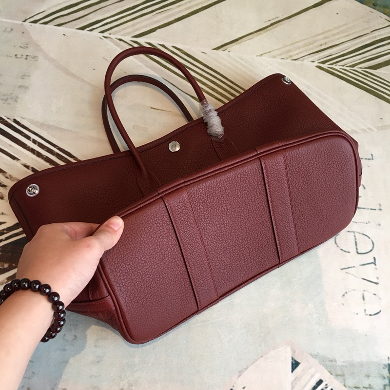 Hermes Garden Party 36cm Tote Handbag In Bordeaux Clemence Leather